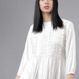 White Solid Peplum Top