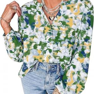 PRETTYGARDEN Women’s Floral Button-Down Blouse – Boho Oversized Long Sleeve Top